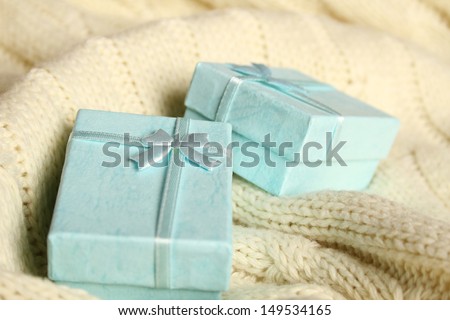 Close-up of two turquoise gift boxes. Boxes for jewelry