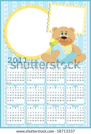 Baby Calendar on Stock Vector   Baby S Calendar For Year 2011 With Photo Frames  Eps10