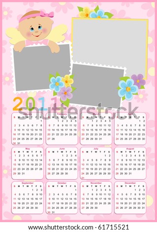 Baby Girl Calendar on Calendars 2011 Vector Calendar 2012 In Girl Cute Calendars 2011