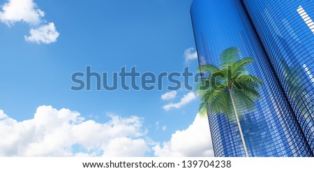 3d Palm Tree and Office Building under the sun