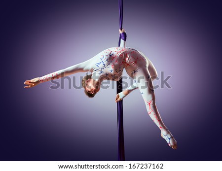 Beautiful Dancer On Aerial Silk, Aerial Contortion, Aerial Ribbons, Aerial Silks, Aerial Tissues, Fabric, Ribbon, Tissue