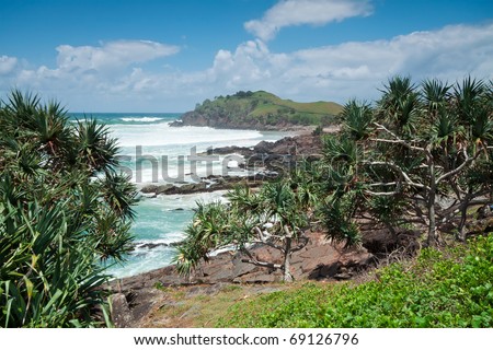 australian seascape during the day with native trees in foreground