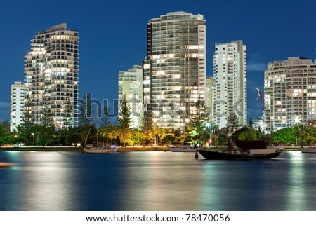 australian modern city at night (miami beach,gold coast, queensland, australia)