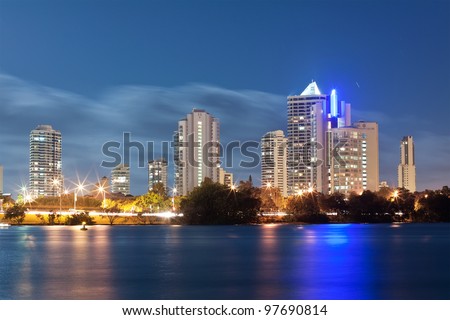australian modern city at night (miami beach,gold coast, queensland, australia)