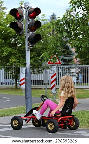 Children learning the rules of the road traffic playground in Kolin Czech Republic: July 14, 2015
