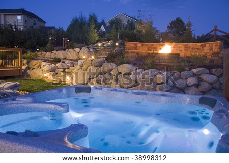 Awesome backyard with hot tub and fire pit