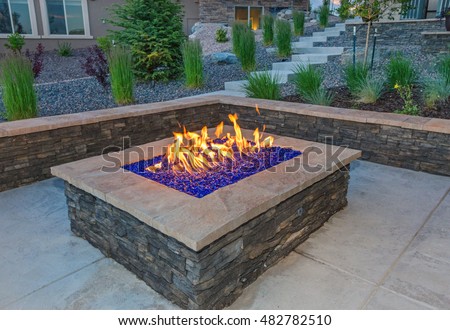 Square Gas Fire Pit with Colored glass