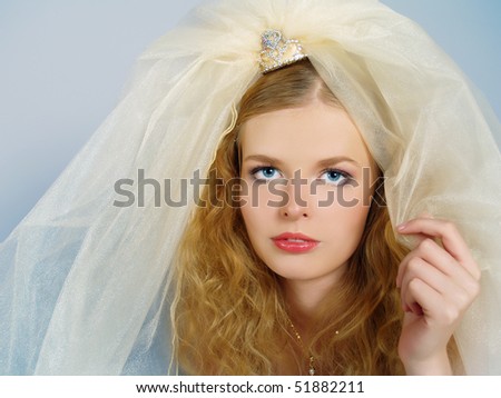 Portrait of the beautiful bride with the big veil on a head