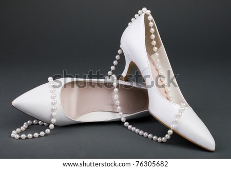 stock photo White wedding shoes with pearl
