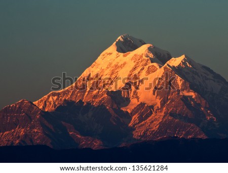 Sun Set Scene Over Mountain &Quot; Trishul&Quot; In Indian Himalaya