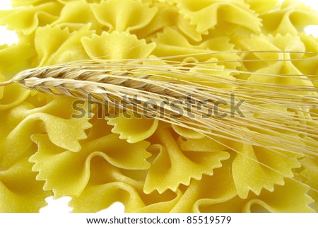 Ear of wheat on a pasta background