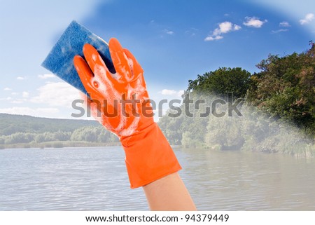 Nature\'s hand in a glove cleans dirt nature
