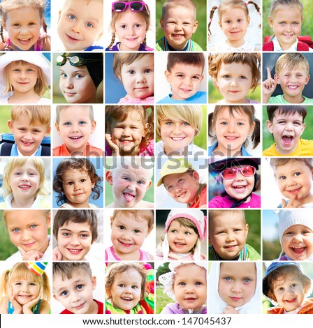 Collage Of Many Faces Of Children