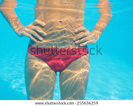 part of the body beautiful slender woman under water in the pool