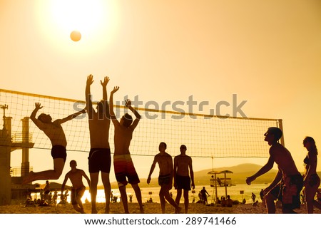 silhouette of beach Volleyball player on the beach in sunset
