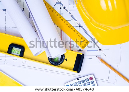 Close-up of various tools for construction and architecture