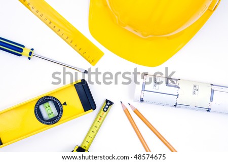 Close-up of various tools for construction and architecture