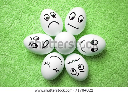 stock photo : Funny Easter eggs with different emotions on his face
