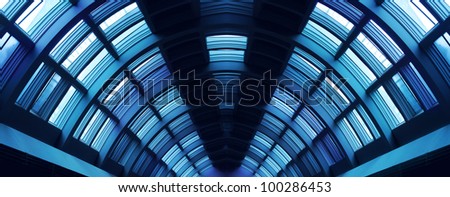 Futuristic hallway steel corridor construction symmetric perspective