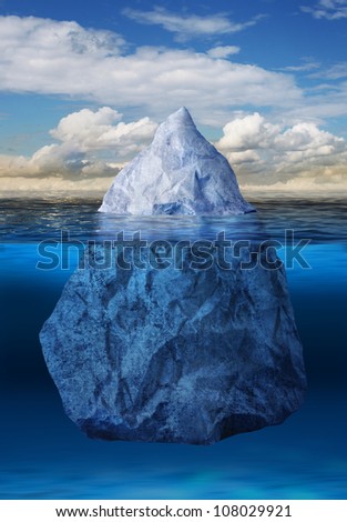 Iceberg floating in blue ocean, global warming concept