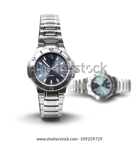 Two classic men\'s steel wrist watches isolated on white background