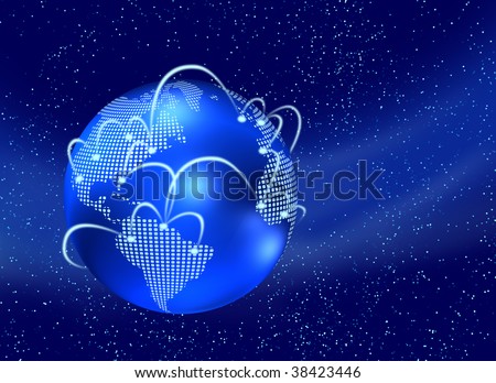 Digital earth globe with internet web, in dark space starfield background