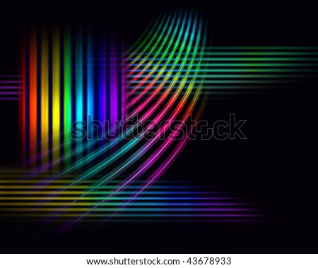 Moving color light lines of spectrum on black background