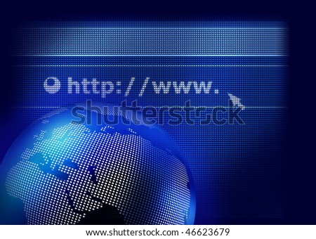 Web browser display and digital earth globe on dark blue background