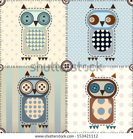 Seamless background pattern. Quilting design with owls - stock vector