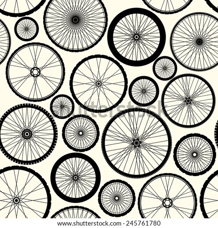 Seamless background pattern. Pattern of bicycle wheels.