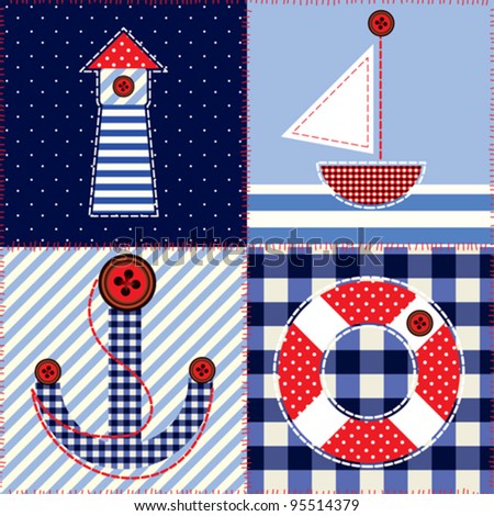 Seamless background pattern. Will tile endlessly.  Patchwork in fashionable nautical style - stock vector
