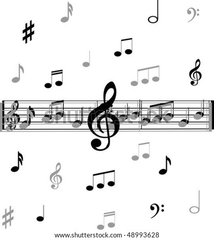stock vector Music notes and symbols with sample music bar