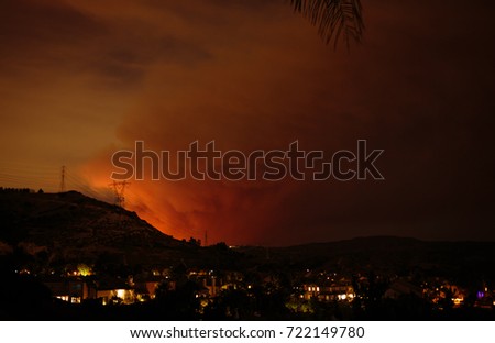 View from the city of Orange of the wild brush fire called the Canyon Fire near Corona, California on September 25, 2017.