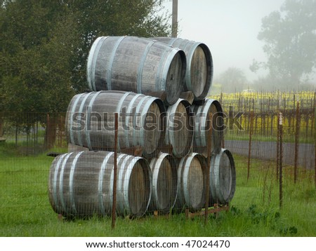 Stacked wine barrels, Napa Valley, California