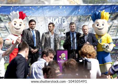 KIEV,UKRAINE, MAY 12: presentation Cup Henri Delaunay UEFA European Football Championship in Kiev, Ukraine May 12, 2012 Balloon shape cups European Football Championship
