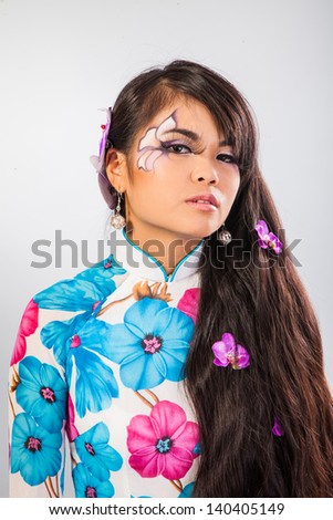 Beautiful fantasy eye face-art close-up portrait of a beautiful asian woman