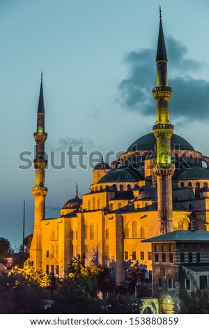 Blue Mosque in Istanbul, Turkey View at early evening. Sultan Ahmed Mosque