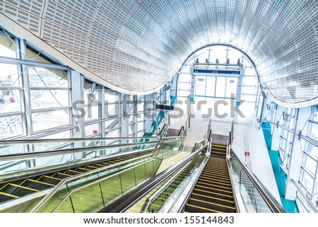 DUBAI, UAE - NOVEMBER 13: Dubai Metro as world\'s longest fully automated metro network (75 km). Automatic Stairs at Dubai Metro Station taken on 13 November 2012 in Dubai.