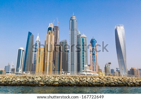 Dubai, Uae - November 13: Modern Buildings In Dubai Marina, Dubai, Uae. In The City Of Artificial Channel Length Of 3 Kilometers Along The Persian Gulf, Taken On 13 November 2012 In Dubai.