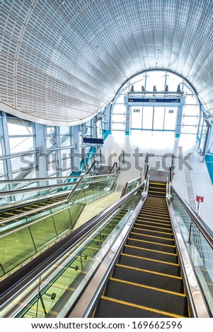 DUBAI, UAE - NOVEMBER 13: Dubai Metro as world's longest fully automated metro network (75 km). Automatic Stairs at Dubai Metro Station taken on 13 November 2012 in Dubai.