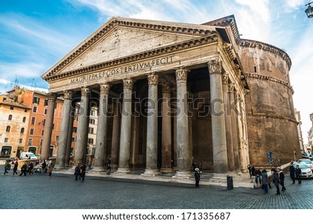 Rome - December 2: Tourists Visit The Pantheon On December 2, 2013 In Rome, Italy. Pantheon Is A Famous Monument Of Ancient Roman Culture, The Temple Of All The Gods, Built In The 2nd Century.