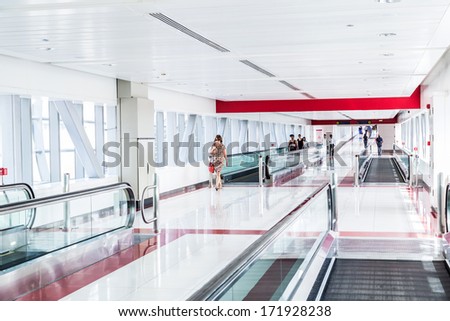 DUBAI, UAE - NOVEMBER 13: Dubai Metro as world\'s longest fully automated metro network (75 km). Automatic Stairs at Dubai Metro Station, taken on 13 November 2012 in Dubai.