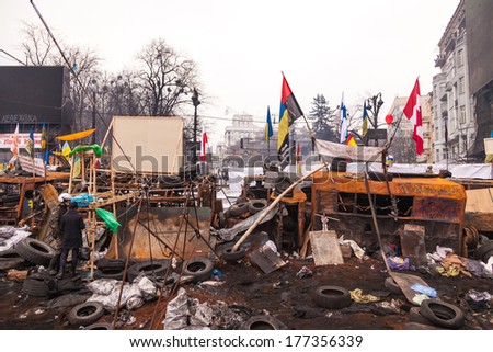 Kiev, Ukraine - 18 February: Protest Against &Quot;Dictatorship&Quot; In Ukraine Turns Violent On Euromaydan In Kiev. Against The President Yanukovych On 18 February, 2014 In Kiev, Maidan, Ukraine.