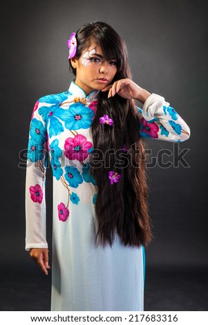 Beautiful fantasy eye face-art close-up portrait of a beautiful asian womanl