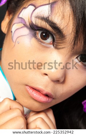Beautiful fantasy eye face-art close-up portrait of a beautiful asian womanl