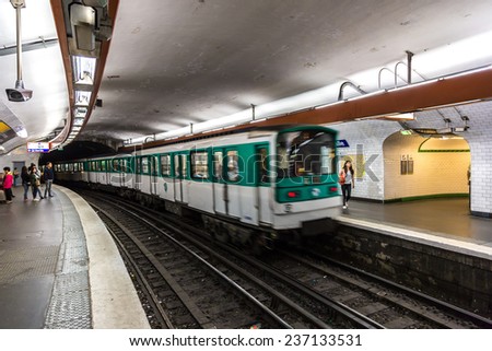 PARIS, FRANCE - JULY 14 2014: Paris Metro is the one of the largest underground system in the world in Paris, July 14, 2014