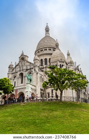 PARIS, FRANCE - JULY 14 2014: Basilica of the Sacred Heart of Jesus. Seen from Montmartre hill in Paris, July 14, 2014