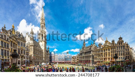 BRUSSELS, BELGIUM - JULY 6: The Grand Place in a beautiful summer day in Brussels, Belgium on July 6 2014