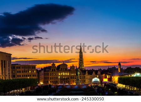 Panorama of Brussels city center at summer night