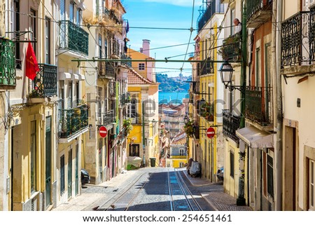 Old Lisbon street in a beautiful summer day